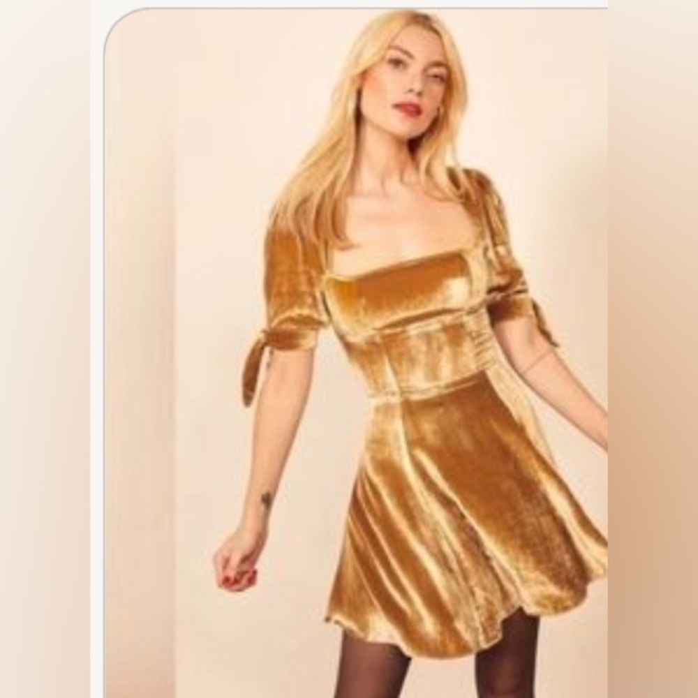 Reformation Gold Velvet Dress